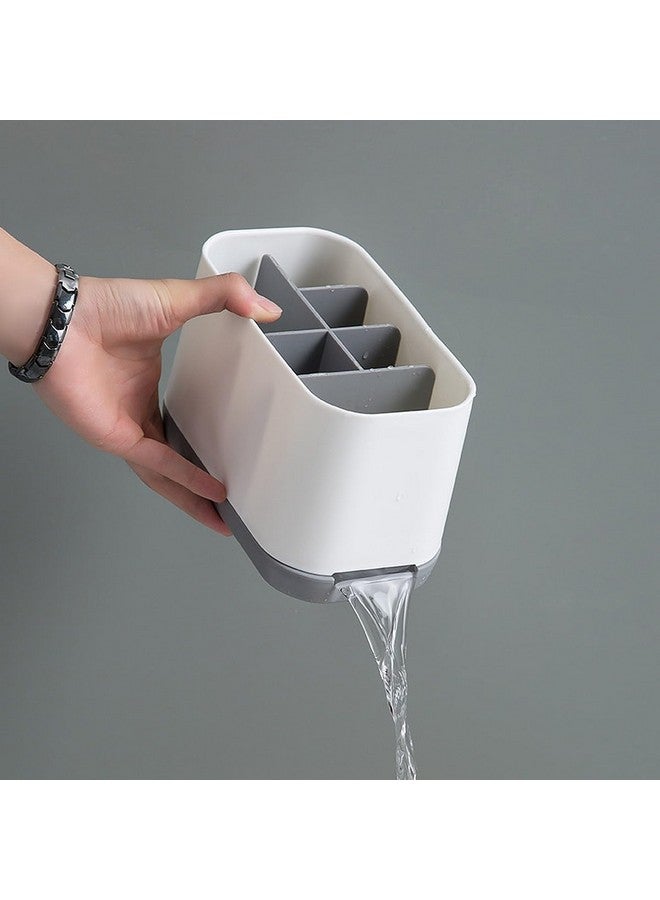 wolpin Wolpin 1 PC Multi-Grid Toothbrush Holder Plastic Stand for Toothpaste, Razor, Comb, Brush, Cream, Lotion Water Drain Stand, Grey - Image 3