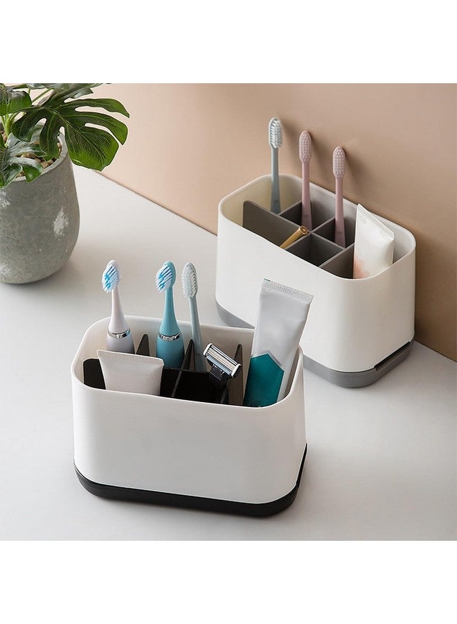 wolpin Wolpin 1 PC Multi-Grid Toothbrush Holder Plastic Stand for Toothpaste, Razor, Comb, Brush, Cream, Lotion Water Drain Stand, Grey - Image 1