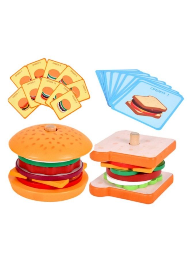 GGEROU Wooden Burger Sandwich Stacking Toys, Kitchen Play Food Sets Toy,Hamburgers And Sandwich Building Blocks Pretend Play Set Toys - Image 1