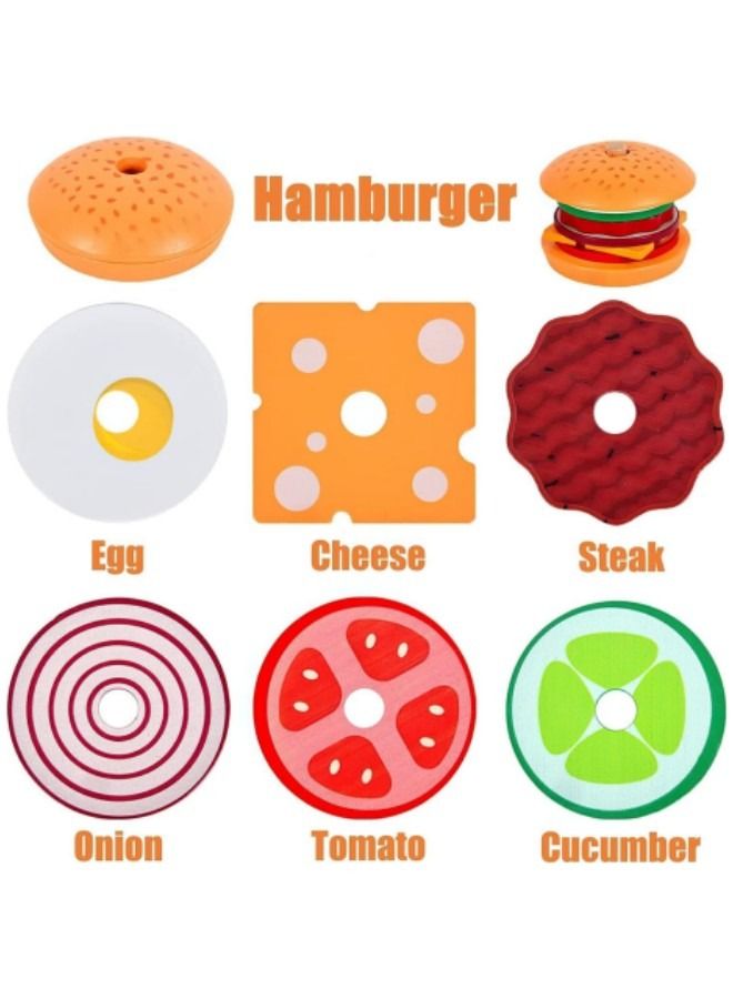 GGEROU Wooden Burger Sandwich Stacking Toys, Kitchen Play Food Sets Toy,Hamburgers And Sandwich Building Blocks Pretend Play Set Toys - Image 3