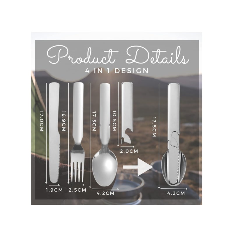 SOLARAE 4 Pieces Camping Utensils,Outdoor Portable Stainless Steel Spoon,Fork & Bottle Opener Combo Camping Utensil Set for Hiking Camping Travel Functional Eating Multi-Tool - Image 2
