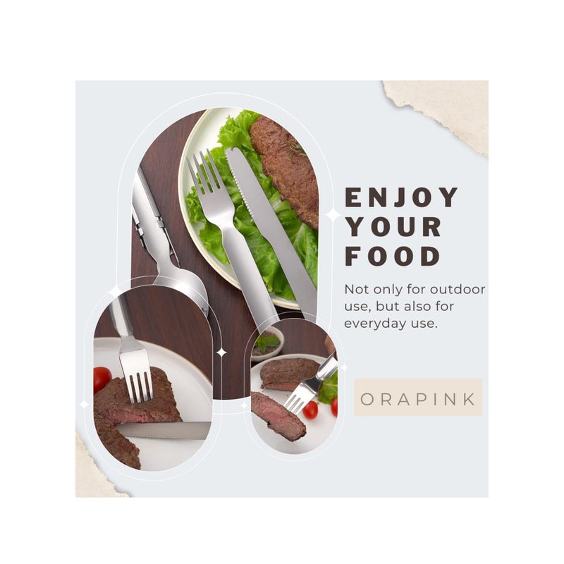 SOLARAE 4 Pieces Camping Utensils,Outdoor Portable Stainless Steel Spoon,Fork & Bottle Opener Combo Camping Utensil Set for Hiking Camping Travel Functional Eating Multi-Tool - Image 3