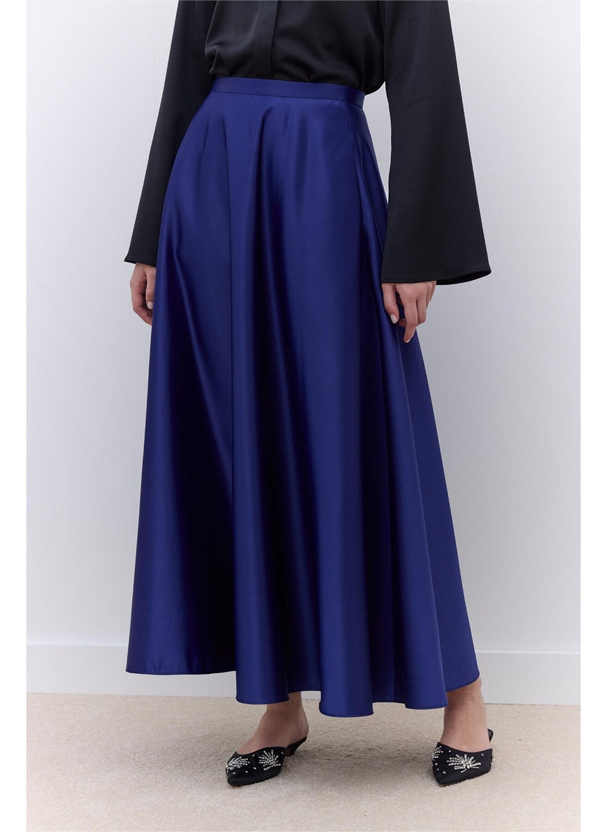 Manuka Satin Flared Evening Skirt Navy Blue  - Image 3