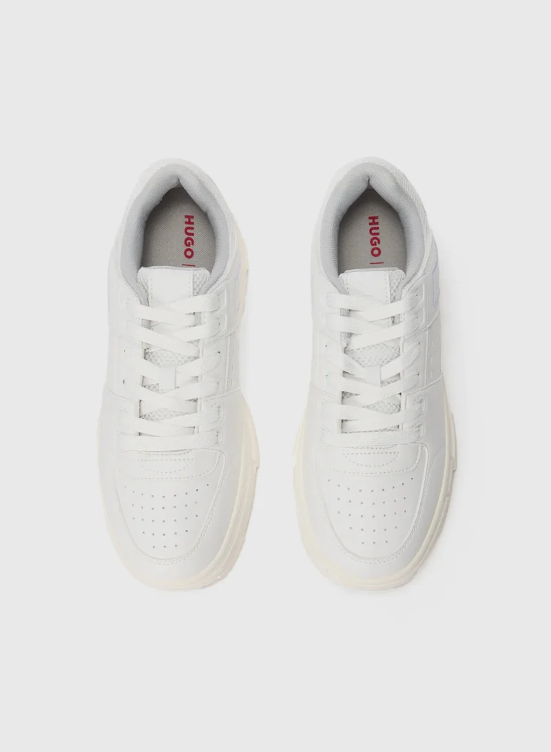 HUGO Faux-leather trainers with zigzag detailing