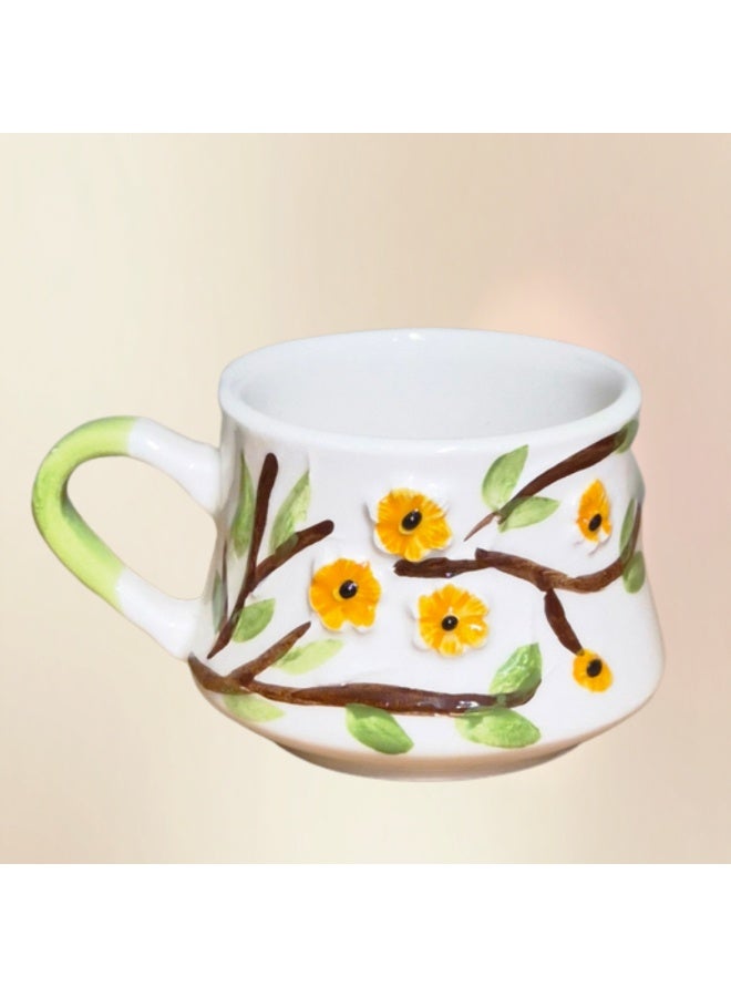 كوب سيراميك يدوي الصنع بتصميم زهري للشاي والقهوة