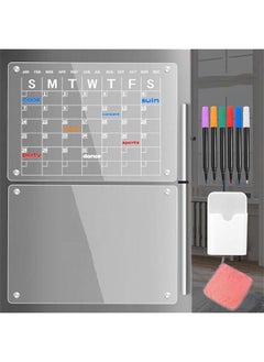 Acrylic Dry Erase Board for Refrigerator, Acrylic Calendar for Fridge Monthly, Acrylic White Board for Fridge Includes 6 Markers, Pen Holder and Rag (Calendar + Blank)