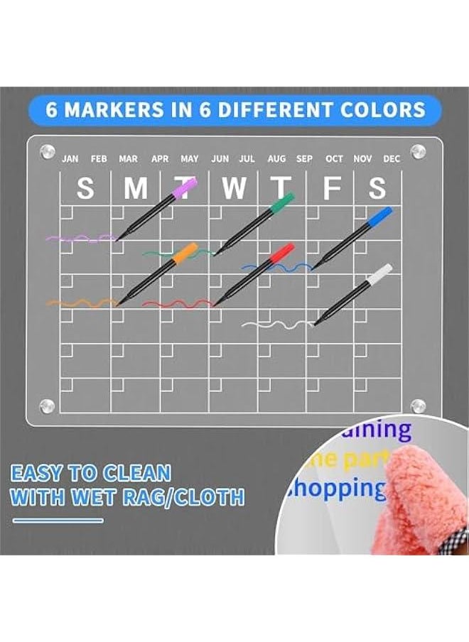 HOOKOR - Acrylic Dry Erase Board for Refrigerator, Acrylic Calendar for Fridge Monthly, Acrylic White Board for Fridge Includes 6 Markers, Pen Holder and Rag (Calendar + Blank) - Image 1