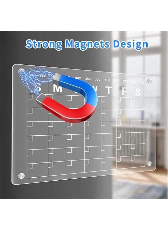 HOOKOR - Acrylic Dry Erase Board for Refrigerator, Acrylic Calendar for Fridge Monthly, Acrylic White Board for Fridge Includes 6 Markers, Pen Holder and Rag (Calendar + Blank) - Image 1