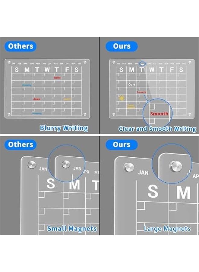 HOOKOR - Acrylic Dry Erase Board for Refrigerator, Acrylic Calendar for Fridge Monthly, Acrylic White Board for Fridge Includes 6 Markers, Pen Holder and Rag (Calendar + Blank) - Image 1
