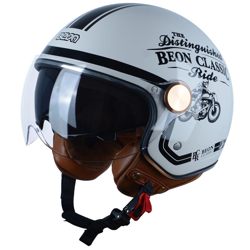 BEON Open Face Motorcycle Helmet for Adults, DOT Approved, Retro 3/4 Vespa Helmet with Dual Visors