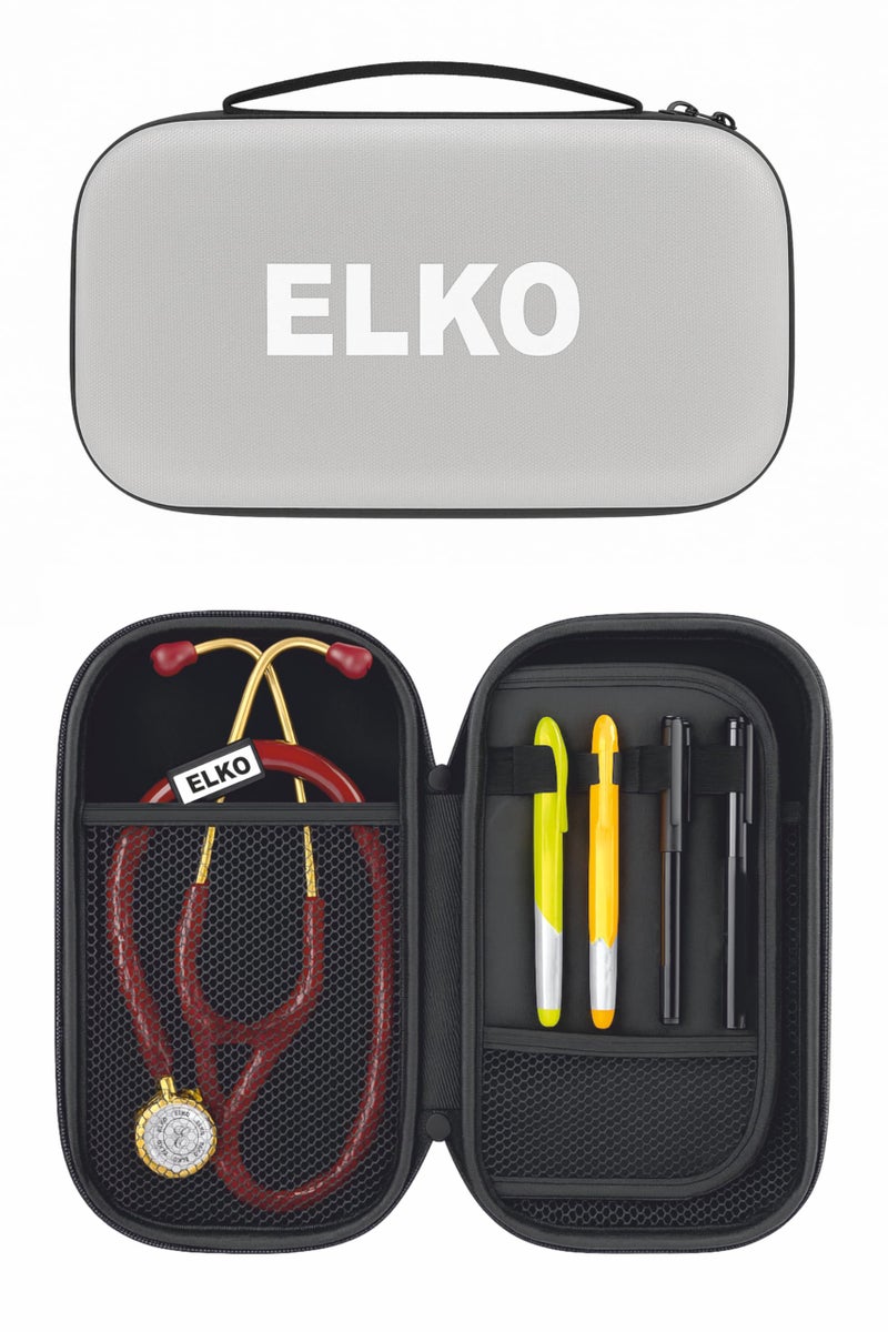ELKO EVA Stethoscope Case with Dual Mesh Pockets and Center Sleeve for Accessories | Compatible with All Stethoscopes (Grey) - Image 1