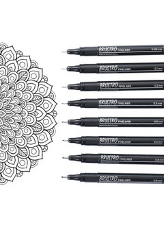 BRUSTRO BRUSTRO Professional Pigment Based Fineliner Pen |Black| Set of 8 - Tip Size 0.05mm, 0.1mm, 0.2mm, 0.3mm, 0.4mm, 0.5mm, 0.6mm and 0.8mm| Ideal For Mandala, Drawing,Artist Illustration,Sketching  - Image 1