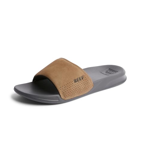 Reef One Slide Mens Sandal, Lightweight & Water Friendly, Grey/Tan, 11 - Image 1