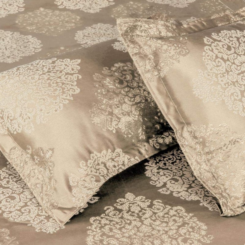 Victor Poly Cotton Styria Satin Bedcover for Double Bed/Luxury Damask Geometrical Extra Soft Bed Spread, Exclusive for Wedding (Bed Cover - 90" X 100", 2 Pillow Covers - 18" X 27"),Fawn - Image 4
