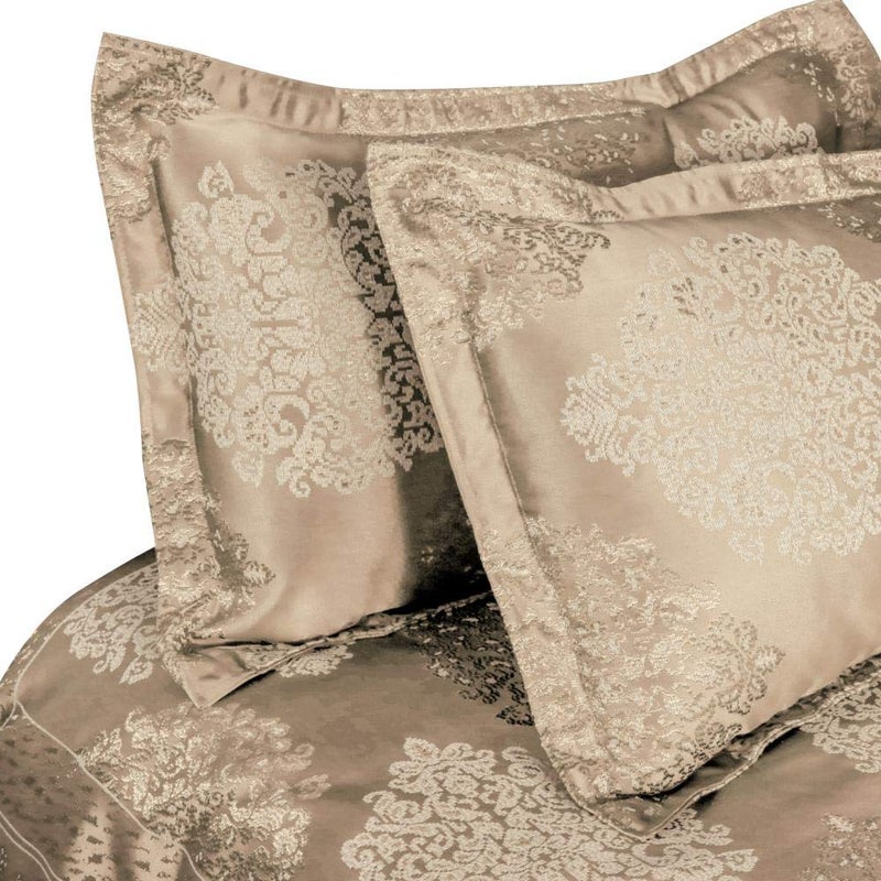 Victor Poly Cotton Styria Satin Bedcover for Double Bed/Luxury Damask Geometrical Extra Soft Bed Spread, Exclusive for Wedding (Bed Cover - 90" X 100", 2 Pillow Covers - 18" X 27"),Fawn - Image 3