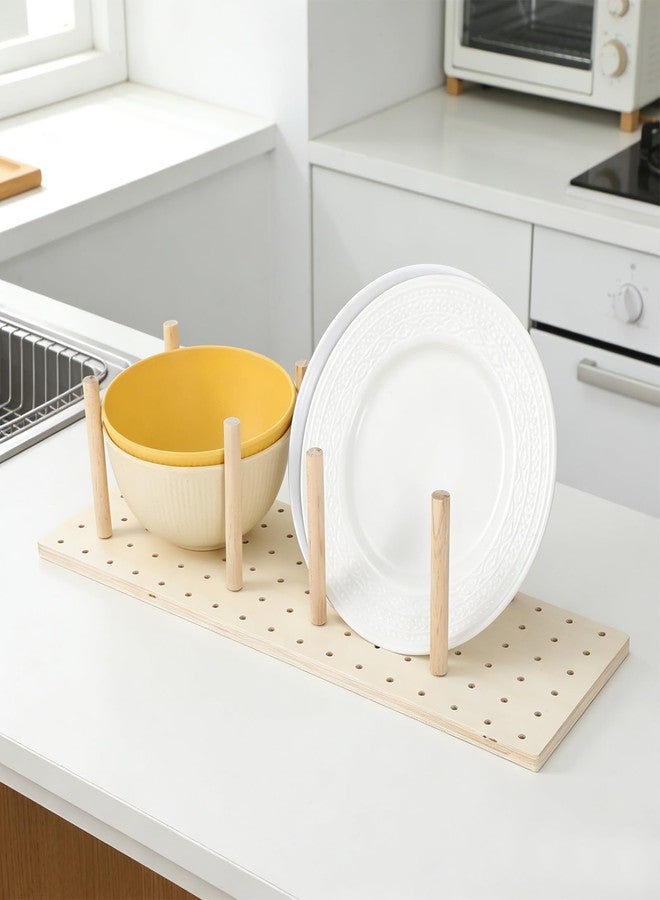 xozeooeu 3-Pack Wood Pegboard Drawer Organizer with 24 Adjustable Pegs - Customizable Kitchen Drawer Plate & Utensil Organizer, Natural Wood - Image 5