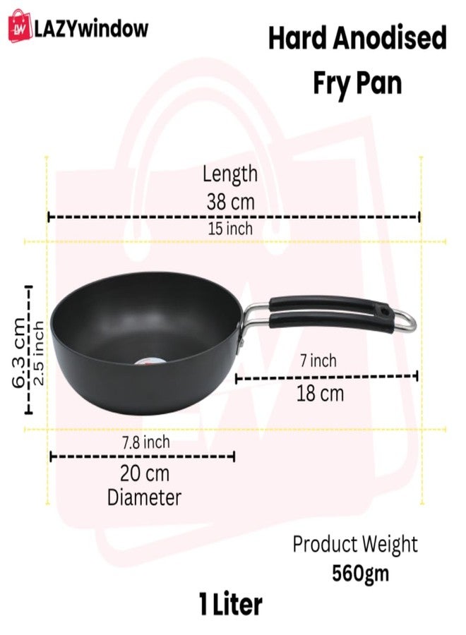 LAZYwindow Hard Anodised Fry Pan with Stainless Steel Bakelite Handle - 1 LTR. (Black) | Induction Base & Long-Lasting | Non Toxic, & Non staining Food Grade Surface - Image 2