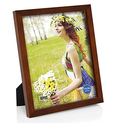 RPJC 11x14 inch Picture Frames Made of Solid Wood and High Definition Glass Display Pictures for Wall Mounting Photo Frame with Stand Brown