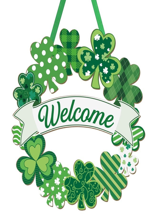 Sophena Wooden St. Patrick's Day Decoration Shamrock Door Wreath for Front Door Sign Wall Signs Shamrock Clover Spring Decoration, Irish Sign Welcome Hanging for Home Decor Party Outdoor Indoor Supply - Image 1