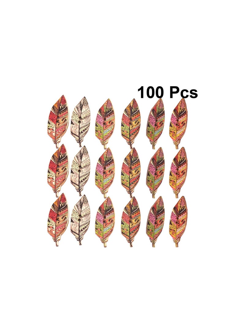 جي جوت 100 قطعة من أزرار خشبية على شكل ورقة شجر مزخرفة بفتحتين للخياطة اليدوية والملابس - Image 2