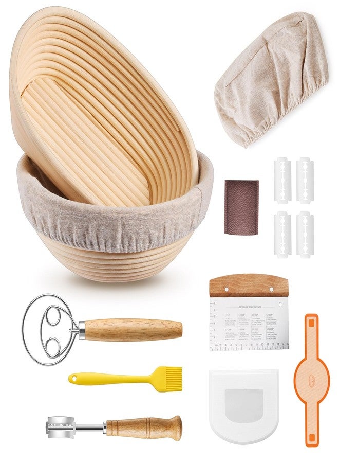 E-far Bread Proofing Basket, 9 Inch Round and 10 Inch Oval Sourdough Bread Baking Supplies, Complete Sourdough Starter Kit for Beginners - Image 1