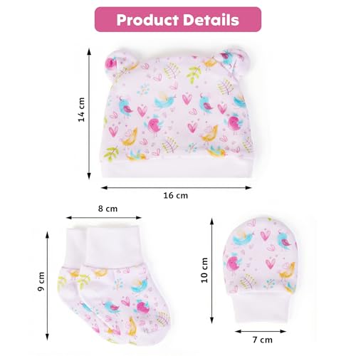 a baby cherry 100% Organic Cotton Baby Caps for Born 0-3 Months | Cap Mittens and Booties Set for New Born Baby | Soft & Comfortable Unisex Baby Accessories for Boys & Girls - Image 2