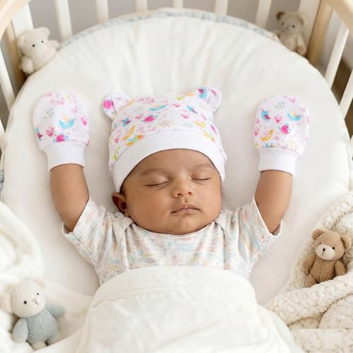a baby cherry 100% Organic Cotton Baby Caps for Born 0-3 Months | Cap Mittens and Booties Set for New Born Baby | Soft & Comfortable Unisex Baby Accessories for Boys & Girls - Image 3