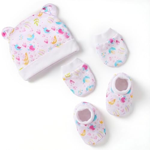 a baby cherry 100% Organic Cotton Baby Caps for Born 0-3 Months | Cap Mittens and Booties Set for New Born Baby | Soft & Comfortable Unisex Baby Accessories for Boys & Girls - Image 1