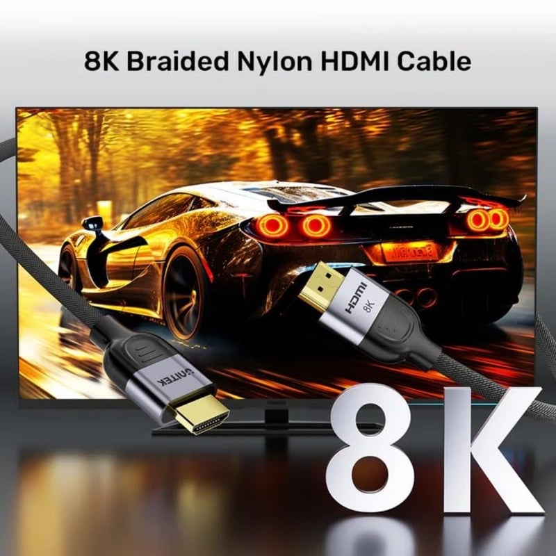 كابل HDMI نايلون مجدول 8K، 8M، دعم دقة 8K@60 هرتز، توافق عالمي، نقل بيانات عالي السرعة، دعم ARC - Image 5