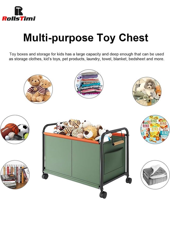 RollsTimi  Toy Box Chest with Wheels, Removable Kids Toy Boxes Organizer, Portable Toy Bins Baskets Container with Handles for Boys, Girls, Playroom, Bedroom Clothes,Green - Image 2