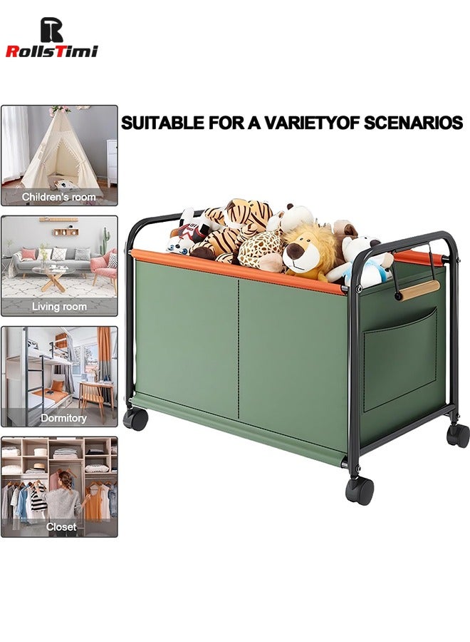 RollsTimi  Toy Box Chest with Wheels, Removable Kids Toy Boxes Organizer, Portable Toy Bins Baskets Container with Handles for Boys, Girls, Playroom, Bedroom Clothes,Green - Image 3