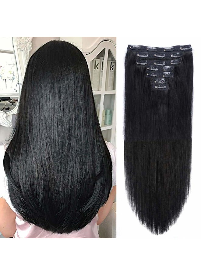 FAAAL 18" وصلات شعر بشرية قابلة للتثبيت كاملة الرأس 150غ 7 قطع 16 مشبك أسود داكن مزدوج الخيوط شعر برازيلي حقيقي ريمى سميك مستقيم ناعم (18"، 150غ 1#) - Image 1