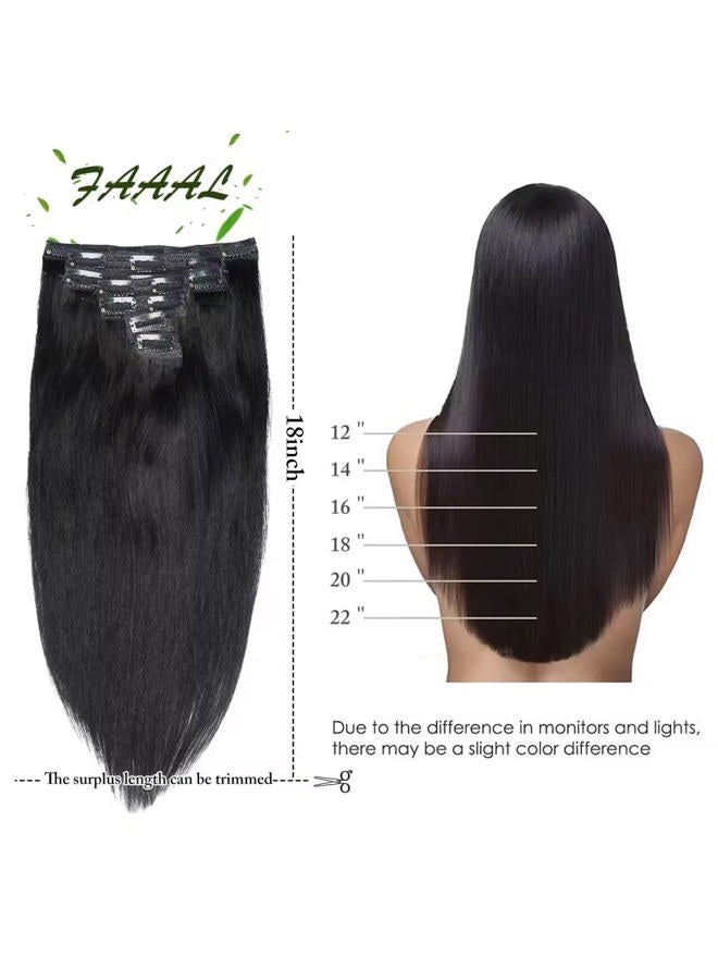 FAAAL 18" وصلات شعر بشرية قابلة للتثبيت كاملة الرأس 150غ 7 قطع 16 مشبك أسود داكن مزدوج الخيوط شعر برازيلي حقيقي ريمى سميك مستقيم ناعم (18"، 150غ 1#) - Image 2