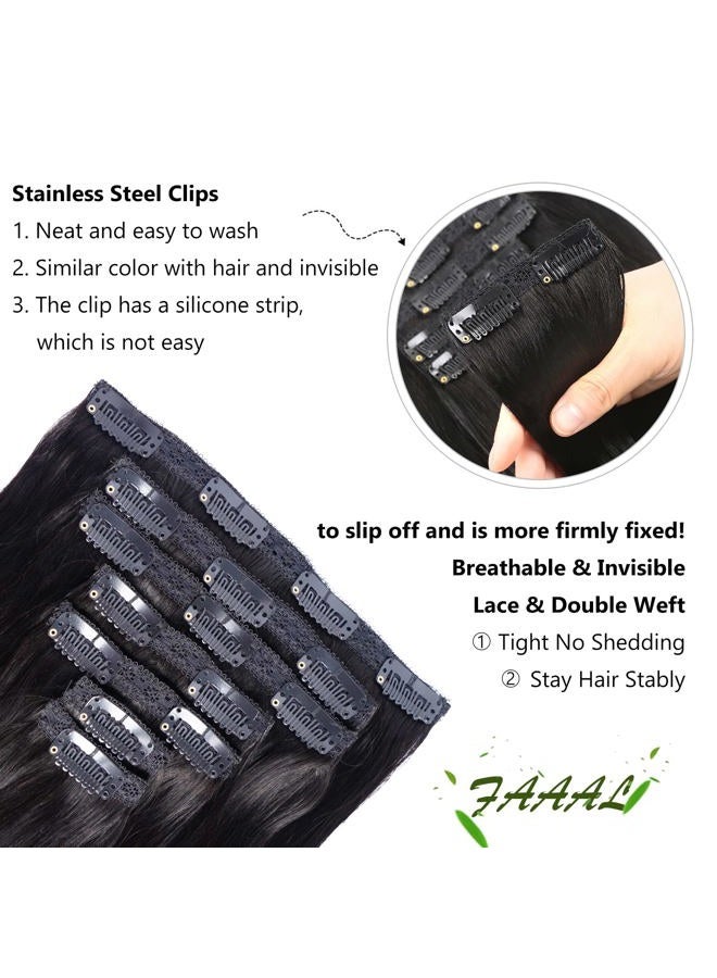 FAAAL 18" وصلات شعر بشرية قابلة للتثبيت كاملة الرأس 150غ 7 قطع 16 مشبك أسود داكن مزدوج الخيوط شعر برازيلي حقيقي ريمى سميك مستقيم ناعم (18"، 150غ 1#) - Image 5