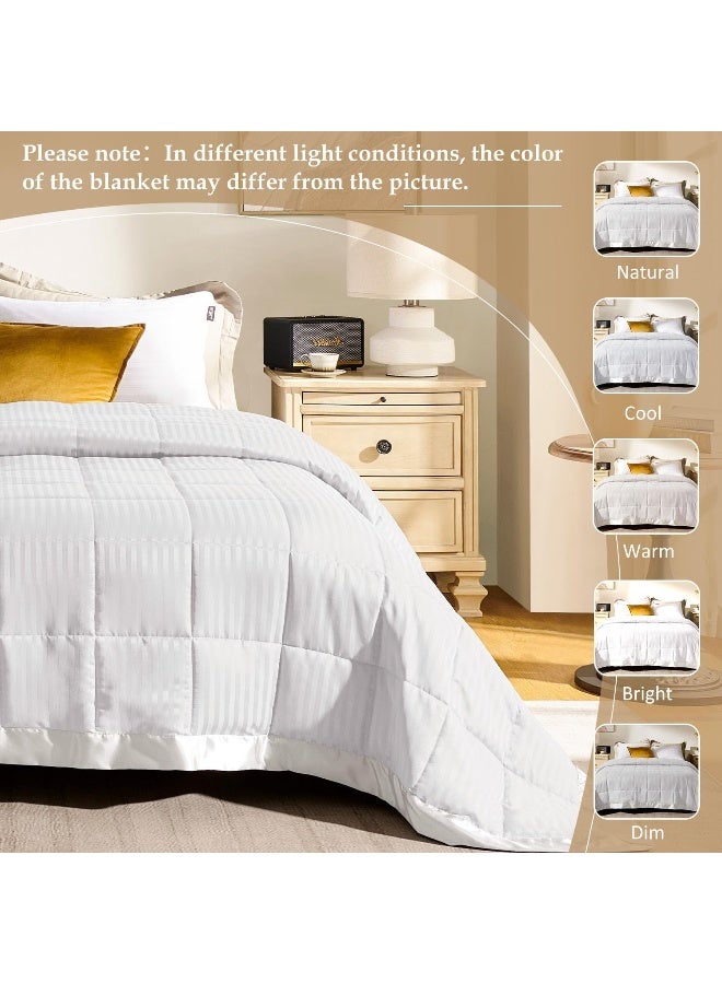 downluxe King Size Blanket with Satin Trim Lightweight Down Alternative King Blanket for All Season Machine Washable Ivory 90x108 Inch - Image 3
