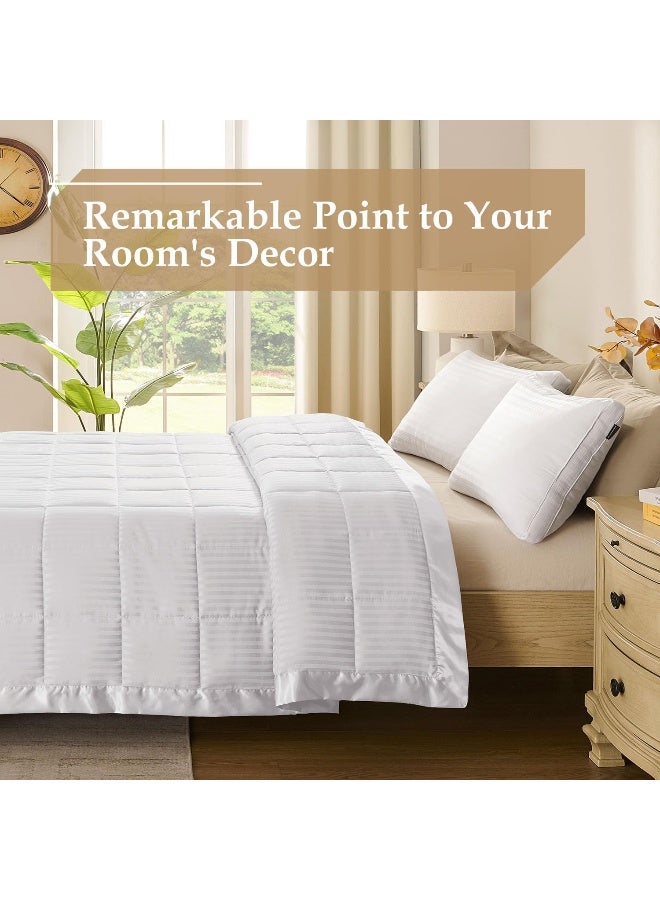 downluxe King Size Blanket with Satin Trim Lightweight Down Alternative King Blanket for All Season Machine Washable Ivory 90x108 Inch - Image 2