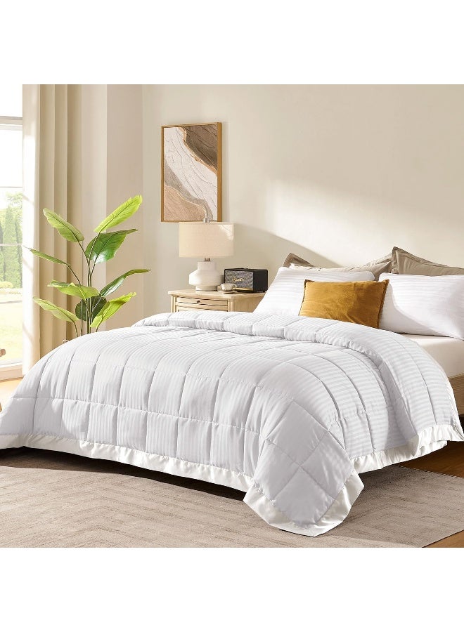 downluxe King Size Blanket with Satin Trim Lightweight Down Alternative King Blanket for All Season Machine Washable Ivory 90x108 Inch - Image 5