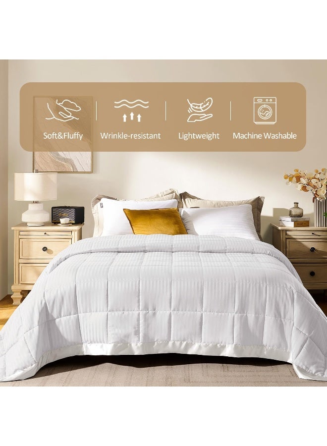 downluxe King Size Blanket with Satin Trim Lightweight Down Alternative King Blanket for All Season Machine Washable Ivory 90x108 Inch - Image 1
