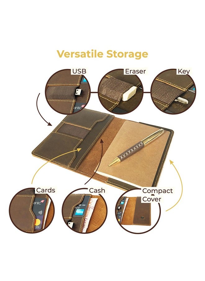Sovereign-Gear Leather Field Notes Cover For Moleskine Cahier Notebook, Handmade Leather Notebook Cover for Small Notepad 3.5" x 5.5", Pocket Field Note Wallet & Pen Holder + Field Note Booklet  - Image 2