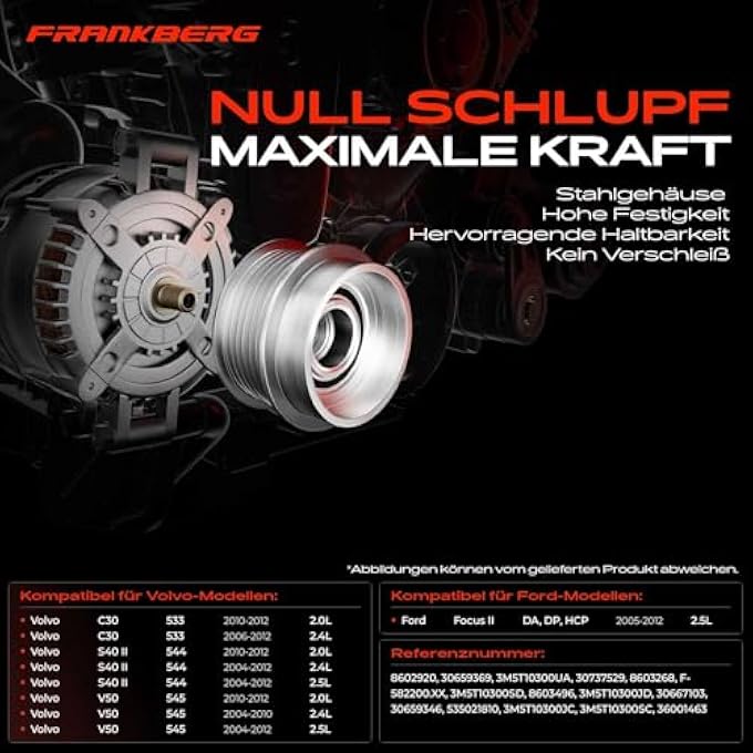 Frankberg Generator Freewheel Generator with 5 Grooves Compatible with Focus II DA DP HCP V50 545 C30 533 C70 II 542 S40 II 544 Replace# 535021810 - Image 1