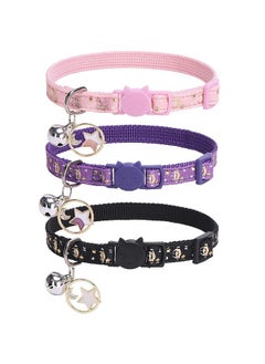 PUPTECK 3 Pack Cat Collar With Bells Breakaway  Luminous Safety Small Kitten Collar Adjustable Moon Star Pink Black Purple, 812 In  - Image 1