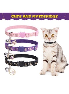 PUPTECK 3 Pack Cat Collar With Bells Breakaway  Luminous Safety Small Kitten Collar Adjustable Moon Star Pink Black Purple, 812 In  - Image 3