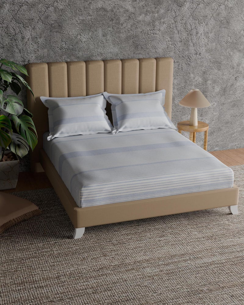 Himêya Himeya 100% Cotton 144 TC Bedsheet | Double Size Bedsheet -Denim Corner (Denim Streak) - Image 1