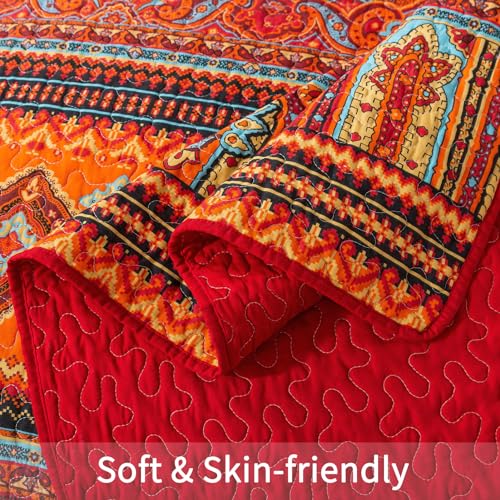 BEDIFANY Cotton King Size Quilt Set - Boho Lightweight King Bedspread - Colorful Orange Reversible Coverlets Quilt Bedding Sets - Oversized King Quilt Set for Bed Decorations for All Seasons, 3 Pieces - Image 4