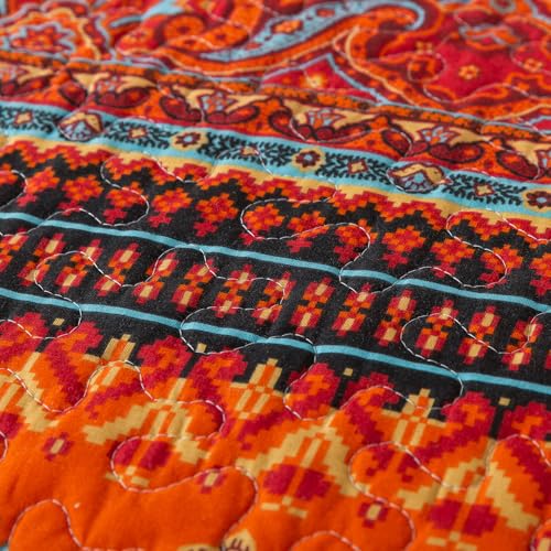 BEDIFANY Cotton King Size Quilt Set - Boho Lightweight King Bedspread - Colorful Orange Reversible Coverlets Quilt Bedding Sets - Oversized King Quilt Set for Bed Decorations for All Seasons, 3 Pieces - Image 5