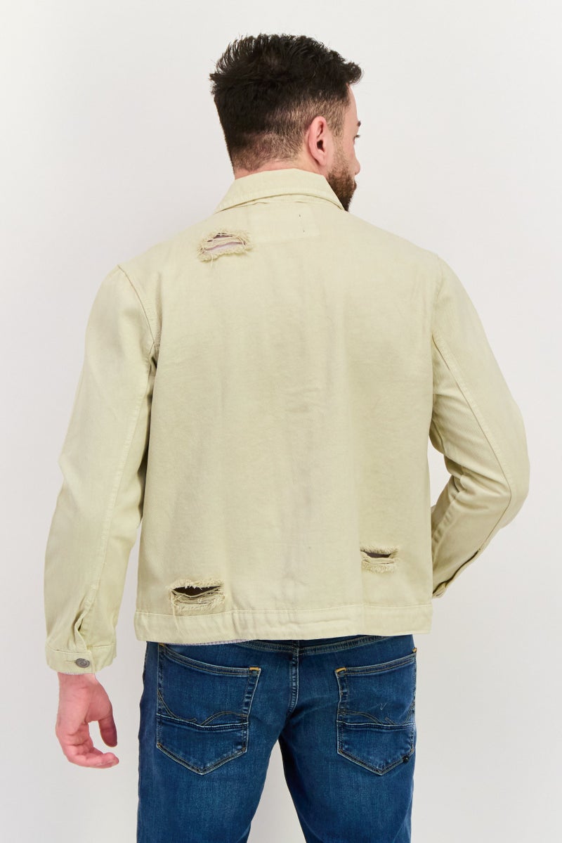Night Addict جاكيت جينز مزخرف للرجال، كريمي - Image 3