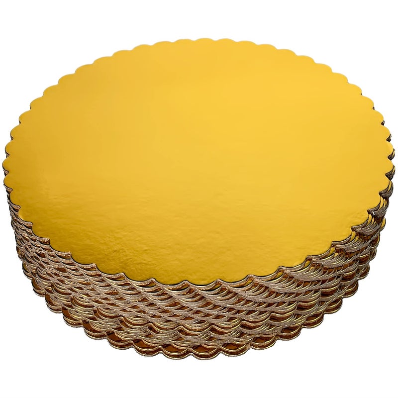 25Pack 10 inch Sturdy Round Cake Boards Gold Cardboard Cake Circles Plate Scalloped BasePack of 25 Gold