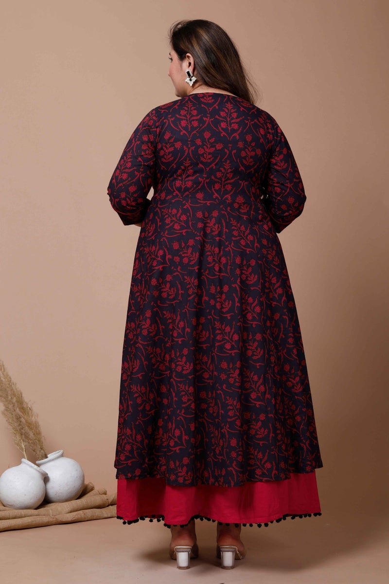 Miravan Womens Plus Size Cotton Floral Print Maroon gorgeous look Anarkali Kurta with Dupatta - Image 5