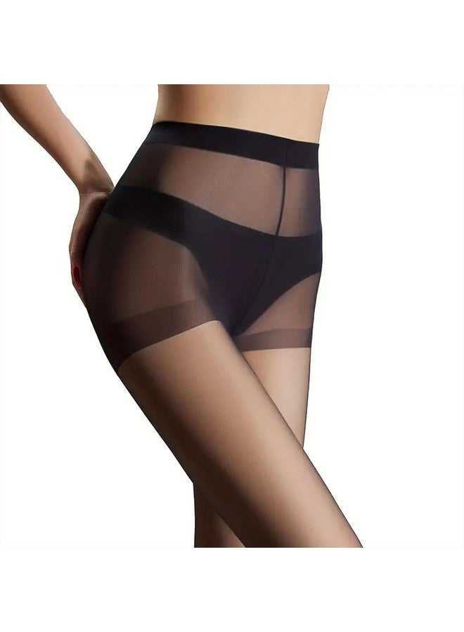 DRESHOW 2 Pairs Women's Sheer High Waist Tights 20D Pantyhose Black with Control Top and Reinforced Toes - Image 4