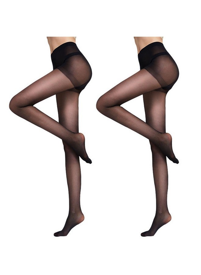 DRESHOW 2 Pairs Women's Sheer High Waist Tights 20D Pantyhose Black with Control Top and Reinforced Toes - Image 1